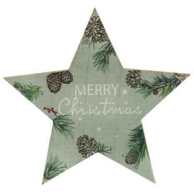 Merry Xmas Light Green Wooden Star